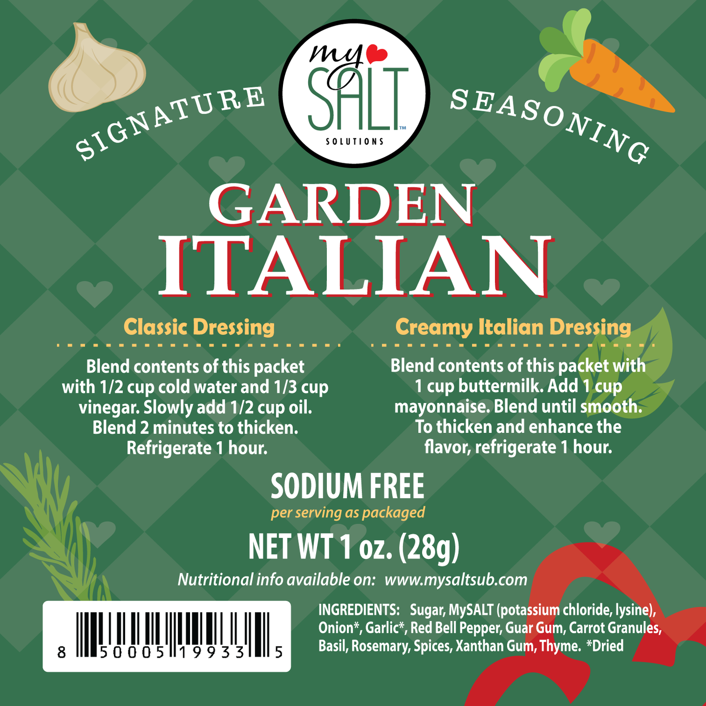 MySALT Garden Italian Salad Dressing Mix Sodium Free