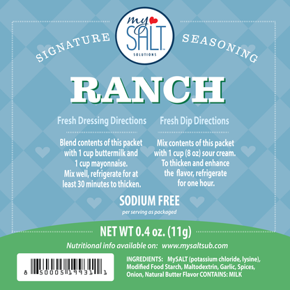 Sodium-Free Ranch Dressing Mix Real Ranch Flavor, No Salt Sodium-Free Ranch Dressing Mix Real Ranch Flavor, No Salt